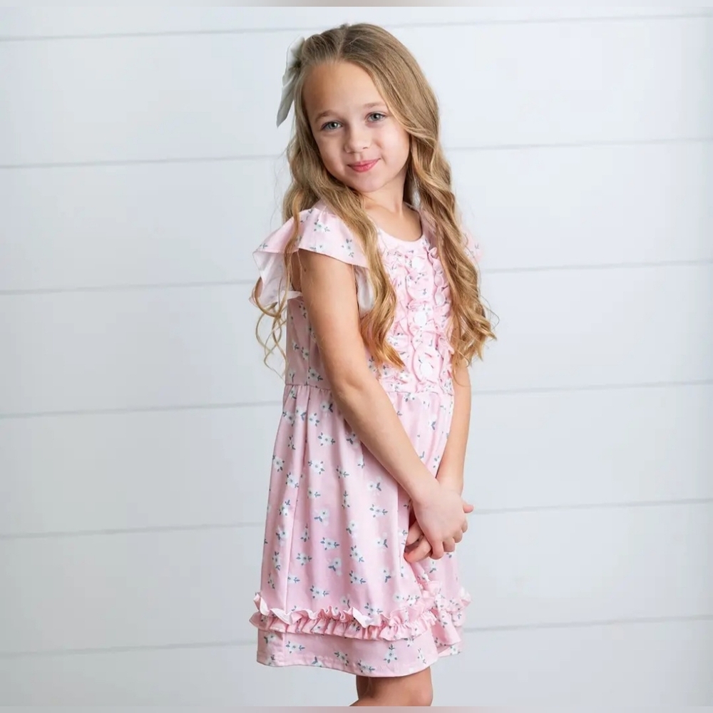 Adorable Sweetness Pink Blush Dainty Flower Button Ruffle Spring Dress Sz 10/12 - Picture 4 of 5